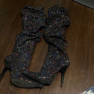 Jeffrey Campbell Black Multicolor Rhinestone Heeled Boots